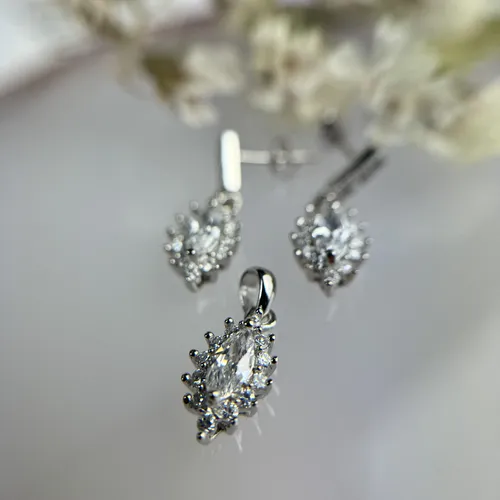 Set din argint: cercei si pandantiv cu zirconia 15-1-i39174
