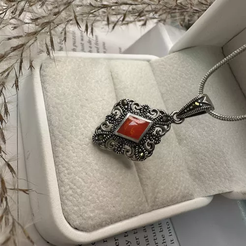 Pandantiv romb rosu cu marcasite, argint 17-1-i62310