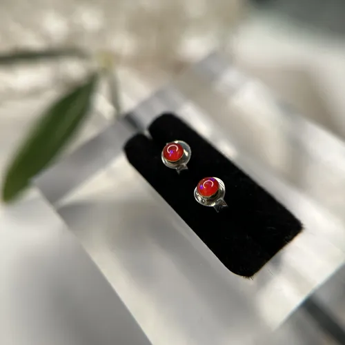 Cercei 3 mm din argint cu email rosu 11-1-i64578
