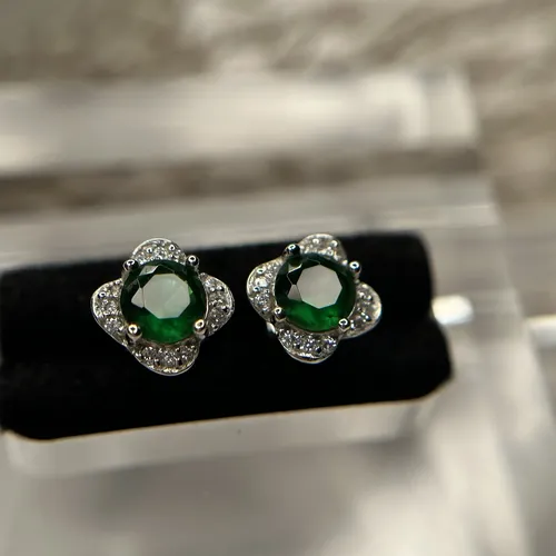 Cercei mici din argint cu zirconia verde 11-1-i44490V