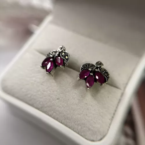 Cercei frunze din argint cu marcasite si cubic zirconia 11-1-i44196R