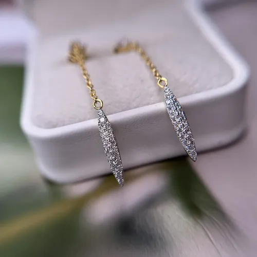 Cercei lungi din argint placati cu aur si cubic zirconia 11-1-i41164