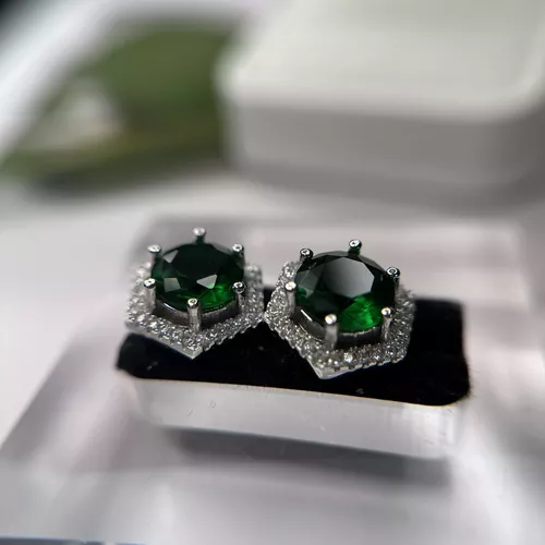 Cercei din argint cu aspect de aur alb cu zirconia verde 11-1-i4292