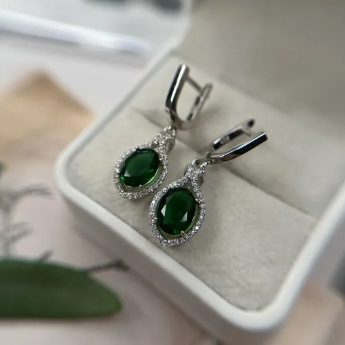 Cercei rodiati cu piatra verde din argint 11-1-i59156