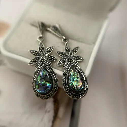 Cercei din argint cu sidef si abalone verde 11-1-i49162