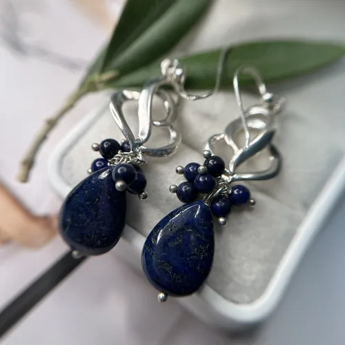 Lapis Lazuli albastru cercei din argint 11-1-i64537