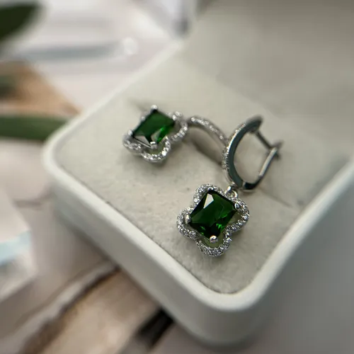 Cercei din argint si cubic zirconia verde 11-1-i4371V