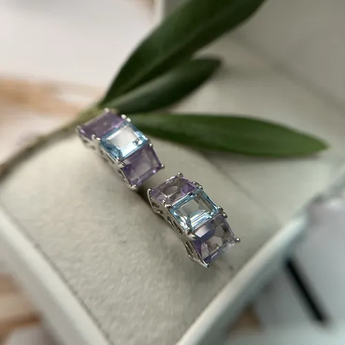 Cercei din argint cu pietre semipretioase ametist si topaz bleu 11-1-i37882
