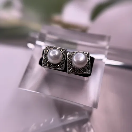 Cercei din argint cu marcasite si perla de cultura 11-1-i57335