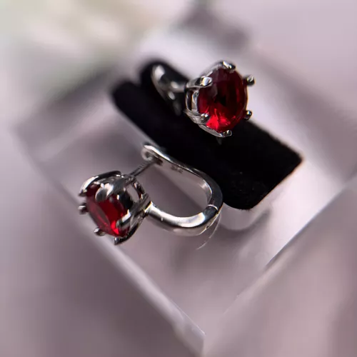Cercei din argint si cubic zirconia rosu 11-1-i53146R