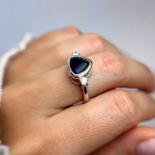 Inel albastru din argint cu pietre de cubic zirconia 12-1-i6182