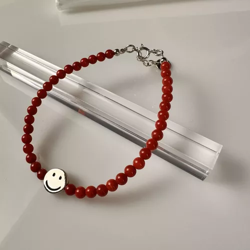 Bratara cu pandantiv smiley face din argint si pietre rosii 13-1-i33117