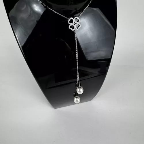 Colier tip Y din argint tifoi cu patru foi cubic zirconia si perle de cultura 14-1-i5792