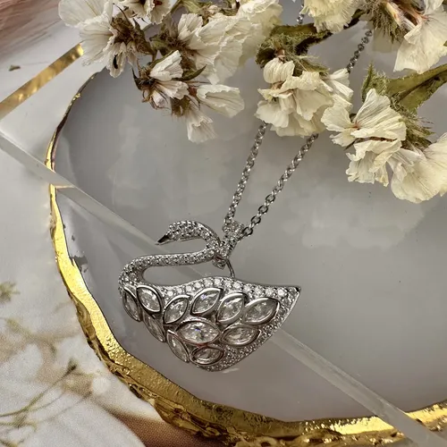 Colier din argint cu pandantiv lebada si cubic zirconia 14-1-i5571