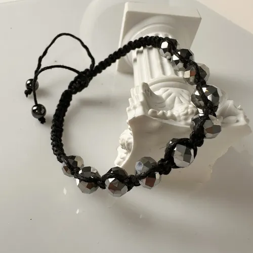 Bratara Shamballa din siret negru impletit cu hematit si cristale gri 33-1-i29575