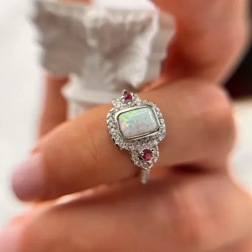 Inel din argint cu opal alb si zirconia 12-1-i62621R